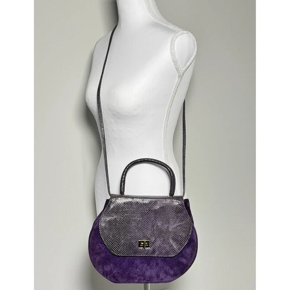 Vintage Reem‎ USA Purple Suede Leather Shoulder Bag 1980s Retro Glam Read